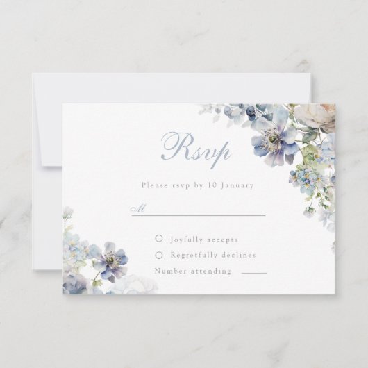 Mooie puistblauwe bloemen legant Wedding RSVP Kaartje (Voorkant)