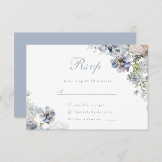 Mooie puistblauwe bloemen legant Wedding RSVP Kaartje (Voorkant / Achterkant)
