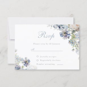 Mooie puistblauwe bloemen legant Wedding RSVP Kaartje