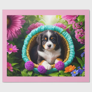 Mooie Pup in een Mand Cadeaupapier