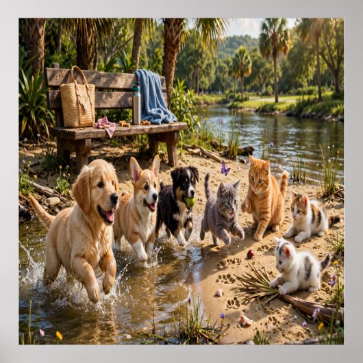 Mooie Puppies & Kittens Riviermuur Poster (Voorkant)