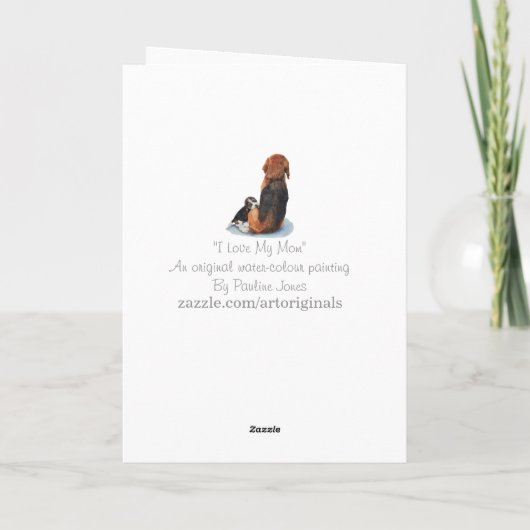 Mooie puppy beagle die tegen zijn moeder aan kruip kaart (Achterkant)