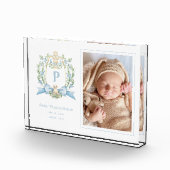 Mooie Puppy Blauwe Lint Wapenschild | Baby Jongen  Fotoblokken (Rechts)