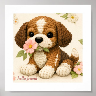 Mooie Puppy Bloem Vlinder Poster – Gehaakt Brei 