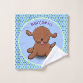 Mooie puppy dog blauwe cartoon illustratie bad handdoek (Wasdoekje)