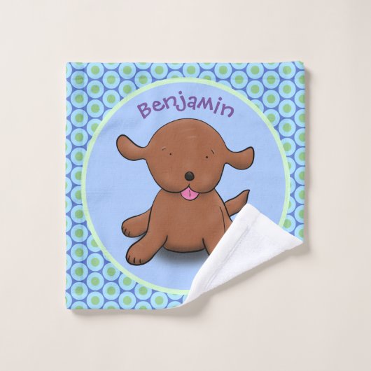 Mooie puppy dog blauwe cartoon illustratie bad handdoek (Wasdoekje)