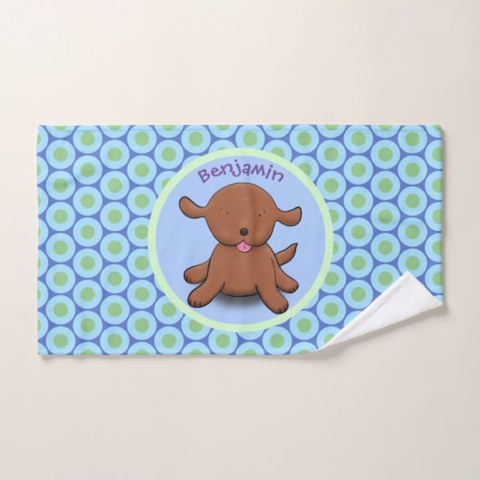 Mooie puppy dog blauwe cartoon illustratie bad handdoek (Handdoek)