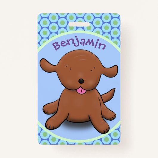 Mooie puppy dog blauwe cartoon illustratie badge (Voorkant)