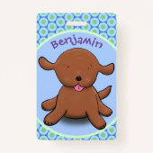 Mooie puppy dog blauwe cartoon illustratie badge (Achterkant)