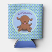 Mooie puppy dog blauwe cartoon illustratie blikjeskoeler (Voorkant)