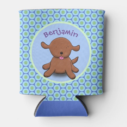 Mooie puppy dog blauwe cartoon illustratie blikjeskoeler (Voorkant)