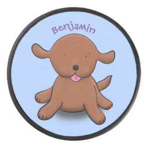 Mooie puppy dog blauwe cartoon illustratie hockey puck