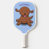 Mooie puppy dog blauwe cartoon illustratie pickleball paddle (Achterkant)