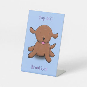 Mooie puppy dog blauwe cartoon illustratie reclamebord met voetstuk