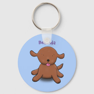 Mooie puppy dog blauwe cartoon illustratie sleutelhanger