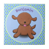 Mooie puppy dog blauwe cartoon illustratie tegeltje (Voorkant)