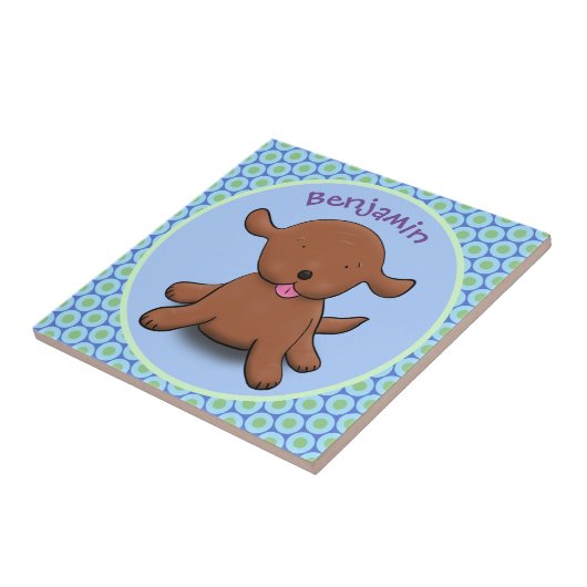 Mooie puppy dog blauwe cartoon illustratie tegeltje (Zijkant)
