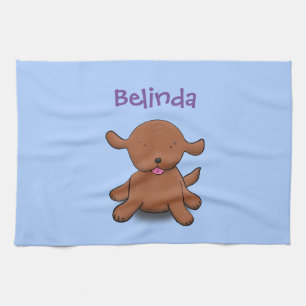 Mooie puppy dog blauwe cartoon illustratie theedoek