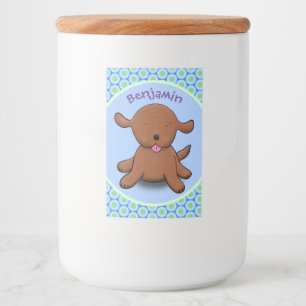 Mooie puppy dog blauwe cartoon illustratie voedselcontainer etiket