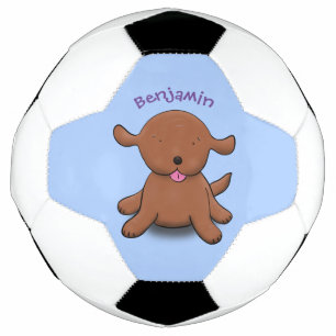 Mooie puppy dog blauwe cartoon illustratie voetbal