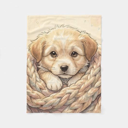 Mooie puppy gewikkeld in een gebreide deken (Voorkant)