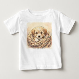 Mooie puppy gewikkeld in een gebreide deken