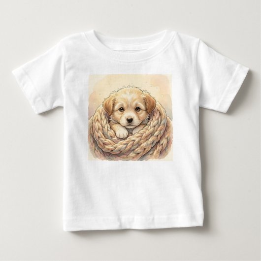 Mooie puppy gewikkeld in een gebreide deken (Voorkant)