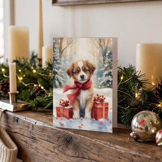 Mooie Puppy in de Sneeuw Feestdagen Kaart