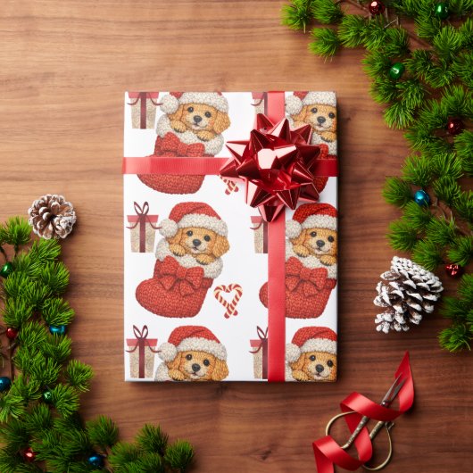 Mooie Puppy in Kerstsok Cadeaupapier (Feestdagen Geschenken)