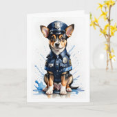 Mooie puppy in politie-uniform aquarel kaart (Gele Bloem)
