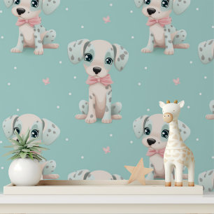 Mooie Puppy Roze Strik Verloskamer Peel en Sticker Behang