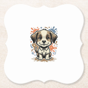 Mooie Puppy Spat Gravure Vector Ontwerp_1 Kartonnen Onderzetters