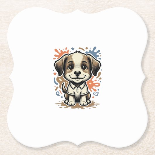 Mooie Puppy Spat Gravure Vector Ontwerp_1 Kartonnen Onderzetters (Voorkant)