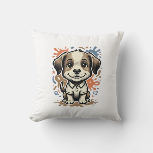 Mooie Puppy Spat Gravure Vector Ontwerp_1 Kussen (Voorkant)