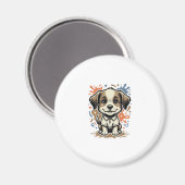 Mooie Puppy Spat Gravure Vector Ontwerp_1 Magneet (Voorkant / Achterkant)