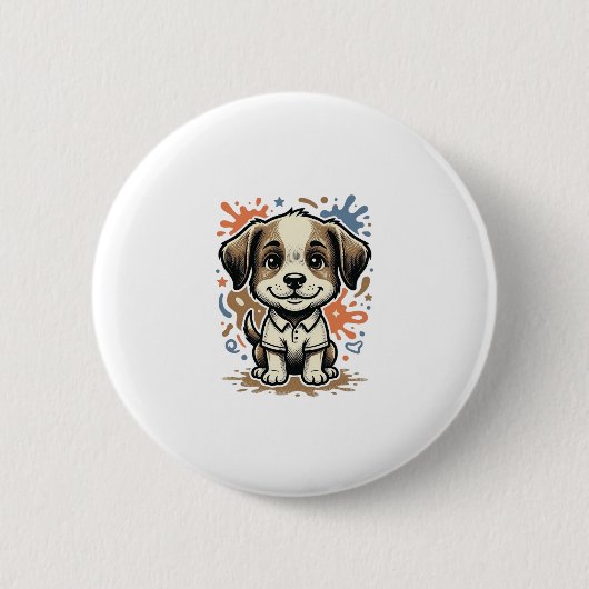 Mooie Puppy Spat Gravure Vector Ontwerp_1 Ronde Button 5,7 Cm (Voorkant)