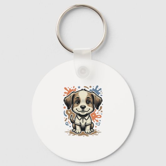 Mooie Puppy Spat Gravure Vector Ontwerp_1 Sleutelhanger (Voorkant)