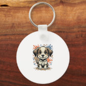 Mooie Puppy Spat Gravure Vector Ontwerp_1 Sleutelhanger (Voorkant)