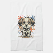 Mooie Puppy Spat Gravure Vector Ontwerp_1 Theedoek (Verticaal)