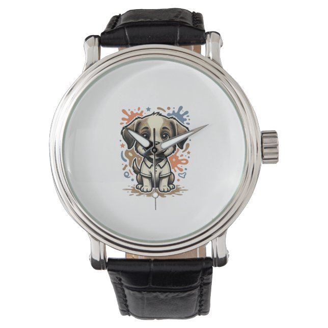 Mooie Puppy Spat Gravure Vectorontwerp_1 Horloge (Voorkant)