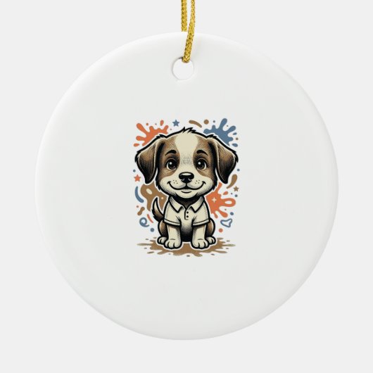 Mooie Puppy Spat Gravure Vectorontwerp_1 Keramisch Ornament (Voorkant)