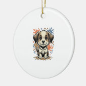 Mooie Puppy Spat Gravure Vectorontwerp_1 Keramisch Ornament (Links)