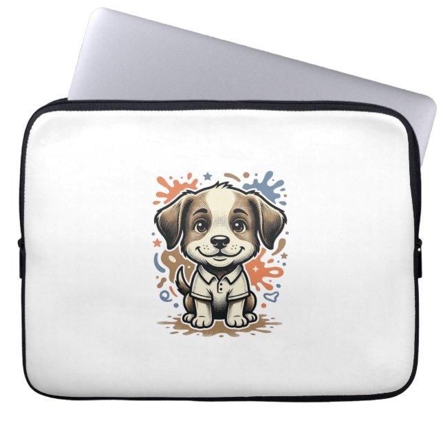 Mooie Puppy Spat Gravure Vectorontwerp_1 Laptop Sleeve (Voorkant)