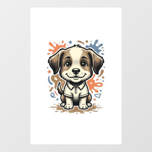Mooie Puppy Spat Gravure Vectorontwerp_1 Raamsticker (Vel)
