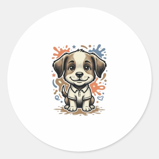 Mooie Puppy Spat Gravure Vectorontwerp_1 Ronde Sticker (Voorkant)