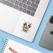 Mooie Puppy Spat Gravure Vectorontwerp_1 Sticker (Laptop met iPhone)