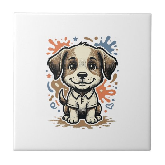 Mooie Puppy Spat Gravure Vectorontwerp_1 Tegeltje (Voorkant)