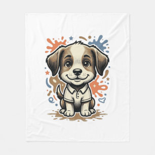 Mooie Puppy Spatgravure Vectorontwerp_1 Fleece Deken