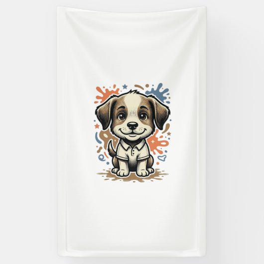Mooie Puppy Spatgravure Vectorontwerp_1 Spandoek (Verticaal)