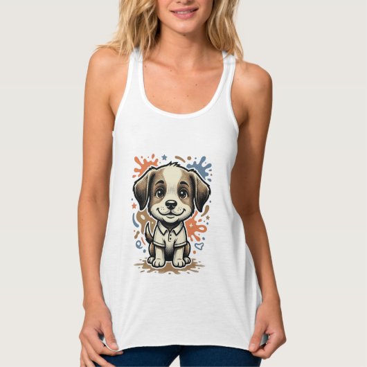 Mooie puppy spettergravure vectorontwerp_1 tanktop (Voorkant)